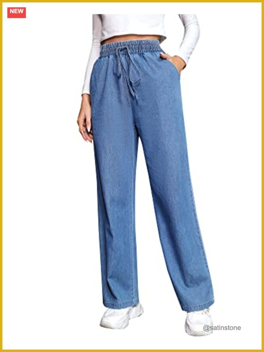Plus Size Wide Leg High Waist Elastic Waist Pull On Denim Jeans for Women